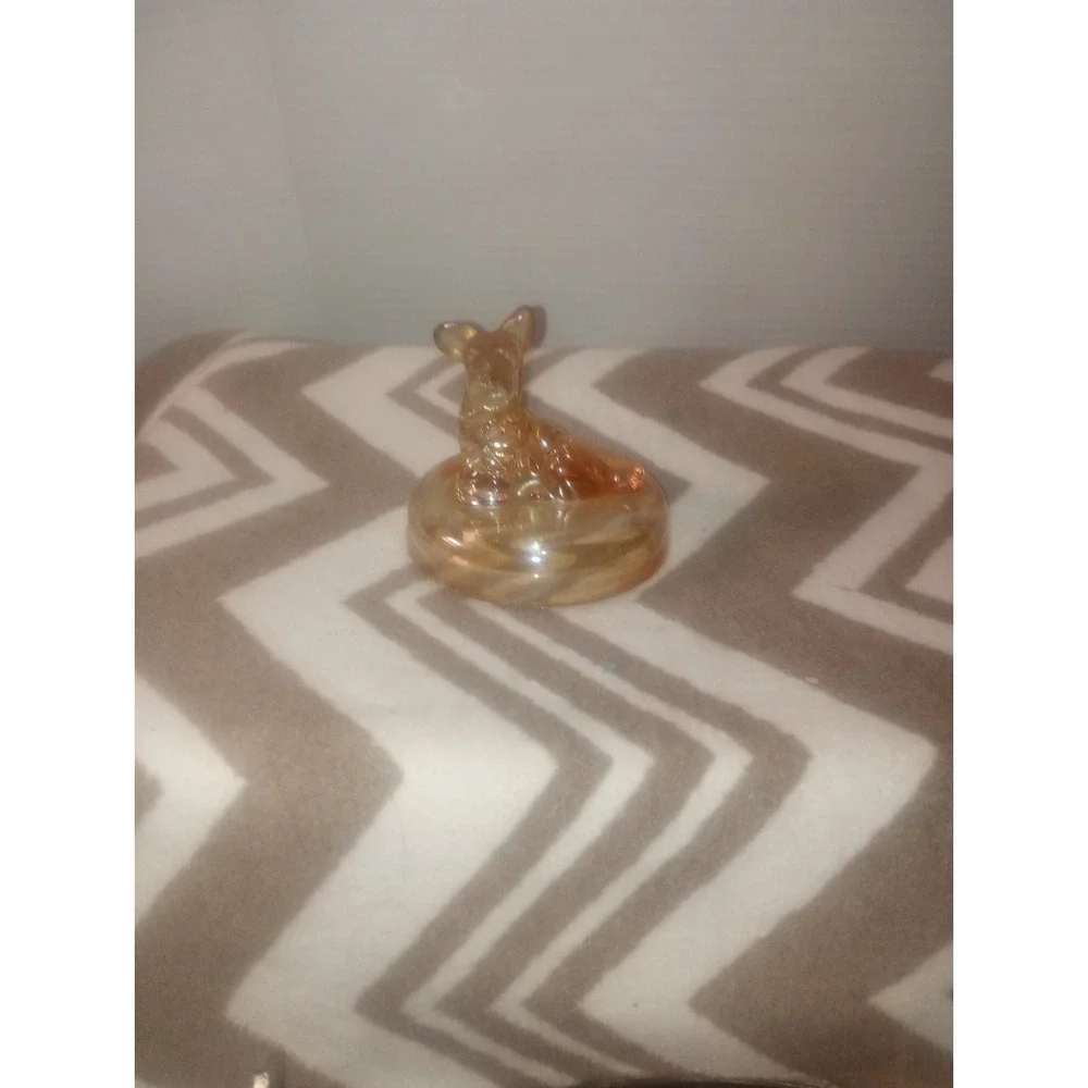 Jeanette Marigold/ Peach Carnival Glass Terrier Scotty Dog Lid‎ Only Powder Dish